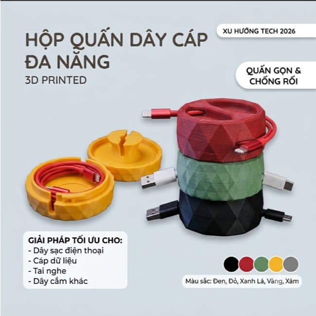 Hộp Quấn Dây Sạc Bằng Nhựa Co Rút Thông Minh